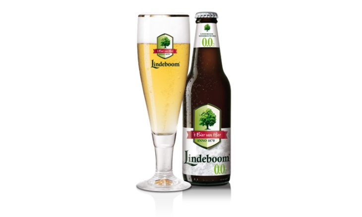 Lindeboom 0.0% alcoholvrij flesje en glas